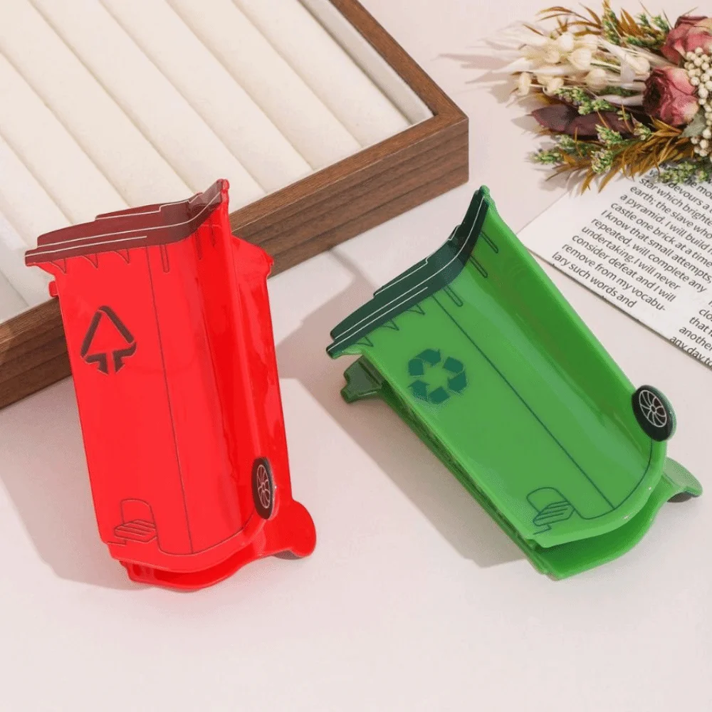 Novelty Trash Can Design Hair Claw Green Environmentally Friendly Garbage Can Hairpins Personality Funny Acrylic Shark Clip view 4