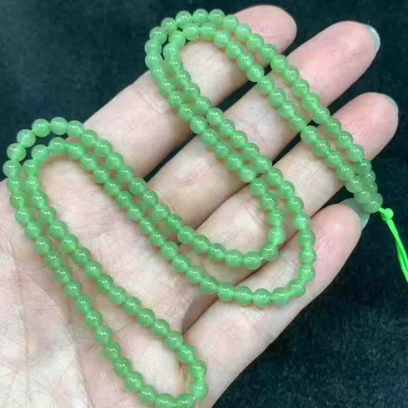 Hetian Russian Material Jade 4Mm Small Green Long Accessory Chain Multi-Loop Bracelet Plain Beads