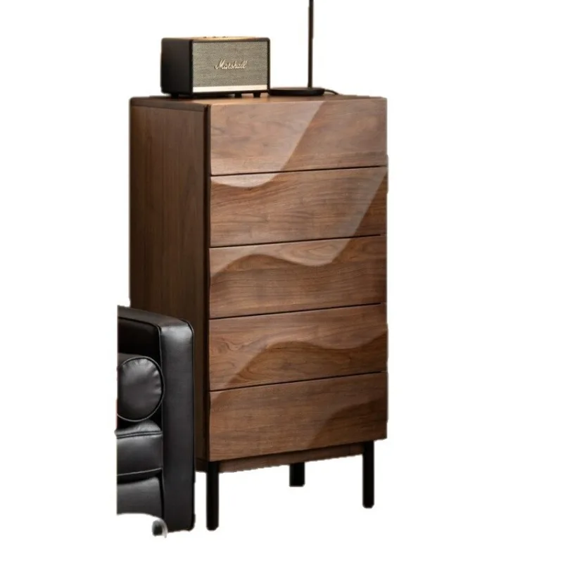 

Solid wood chest Italian light luxury black walnut wave chest bedside locker bedroom side cabinet TV side cabinet