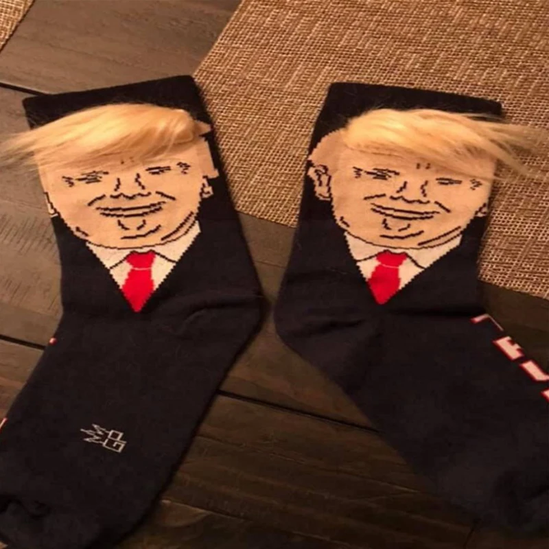 3D Print Fashion Novelty Donald Trump Stockings With Fake Hair Crew Socks For Men President Same Hip Hop Socks Woman funny socks