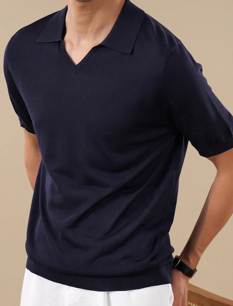 Men Polo Shirt Short Sleeve Cooling Acetate Mulberry Silk Lightweight Polo Shirt Men Summer Breathable Casual Business Knitwear