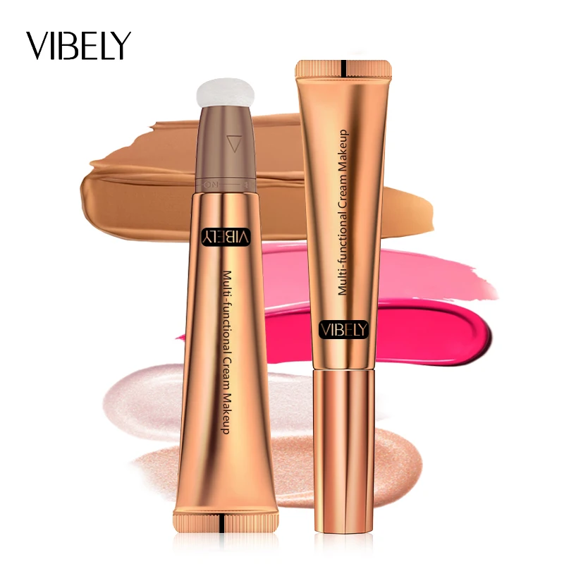 Stylo de Maquillage Multifonctionnel à Paillettes pour Contour du Visage, Poudre Scintillante, Highlight, Blush, Liquide, Coussin, Applicateur,