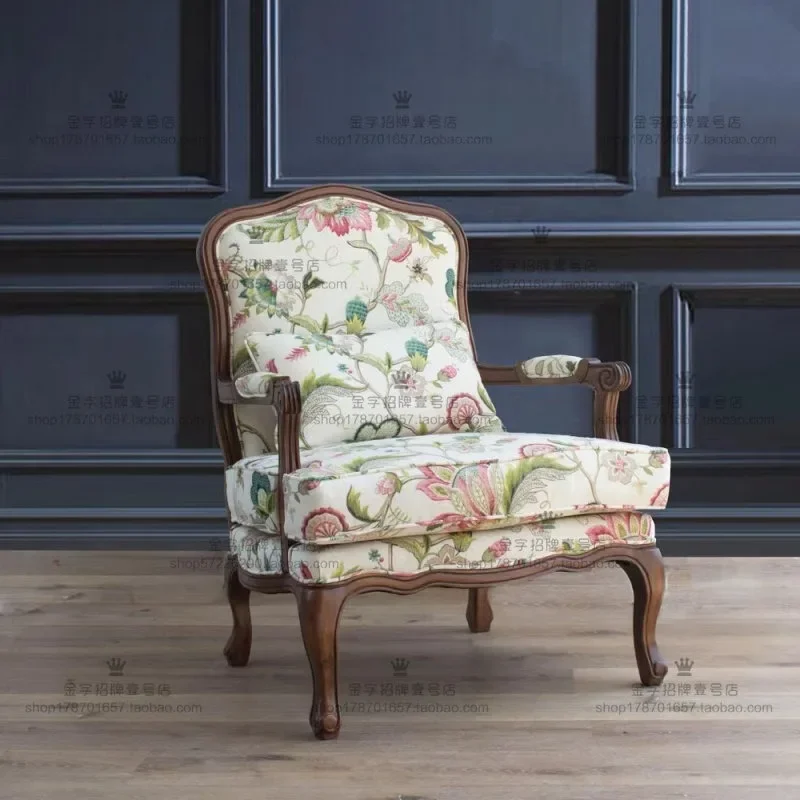 American country solid wood pastoral  combination French living room small villa fabric single and double three-person sofa