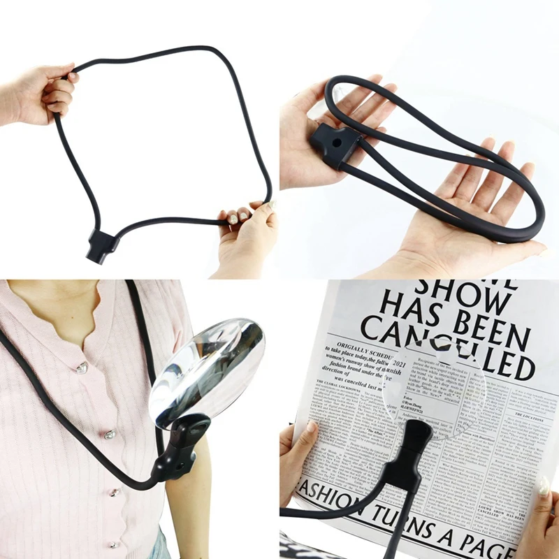 Top-Portable Neck Flexible Magnifier Hanging 3X 10X Magnifying Glass Loupe For Seniors Reading Sewing Jewels