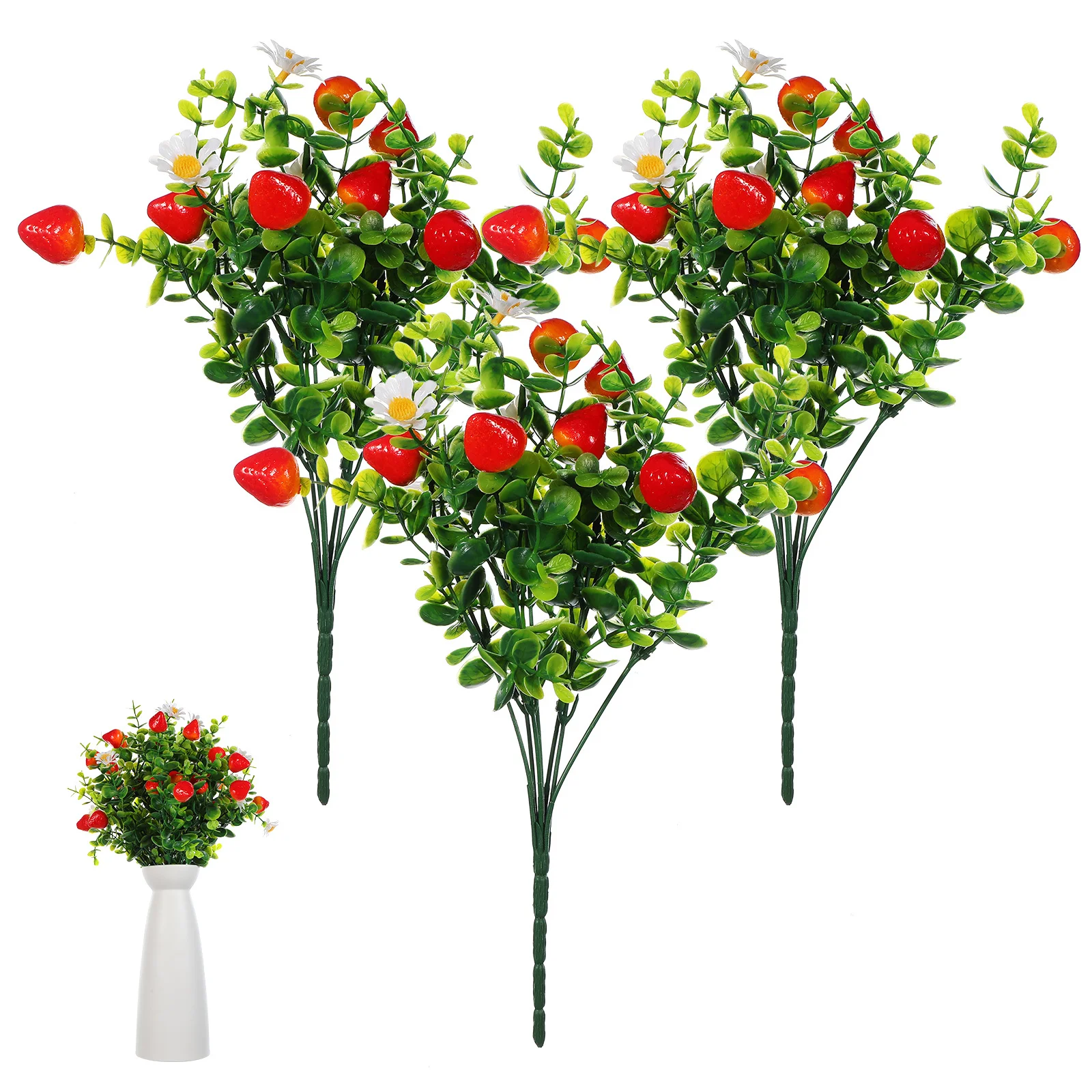 

3Pcs Simulation Eucalyptus and Strawberry Branch Set Lifelike Artificial Fruit Stems for Living Room Dining Area Wedding Party