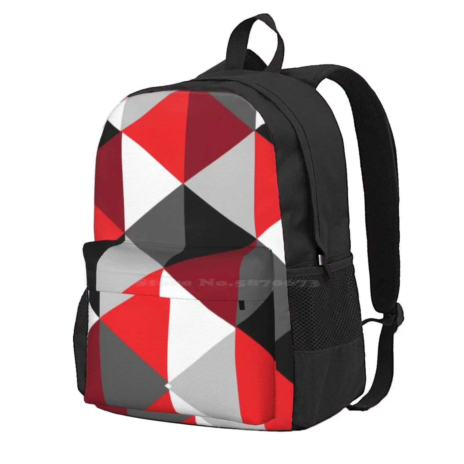 Red, Black, White And Grey Pattern Hot Sale Schoolbag Backpack Fashion Bags Red Black Grey White Burgundy Pattern Shape