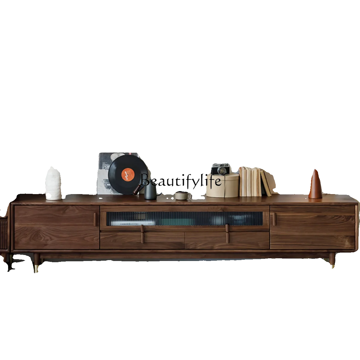 

North American black walnut TV cabinet, all solid wood Nordic high-footed combination cabinet