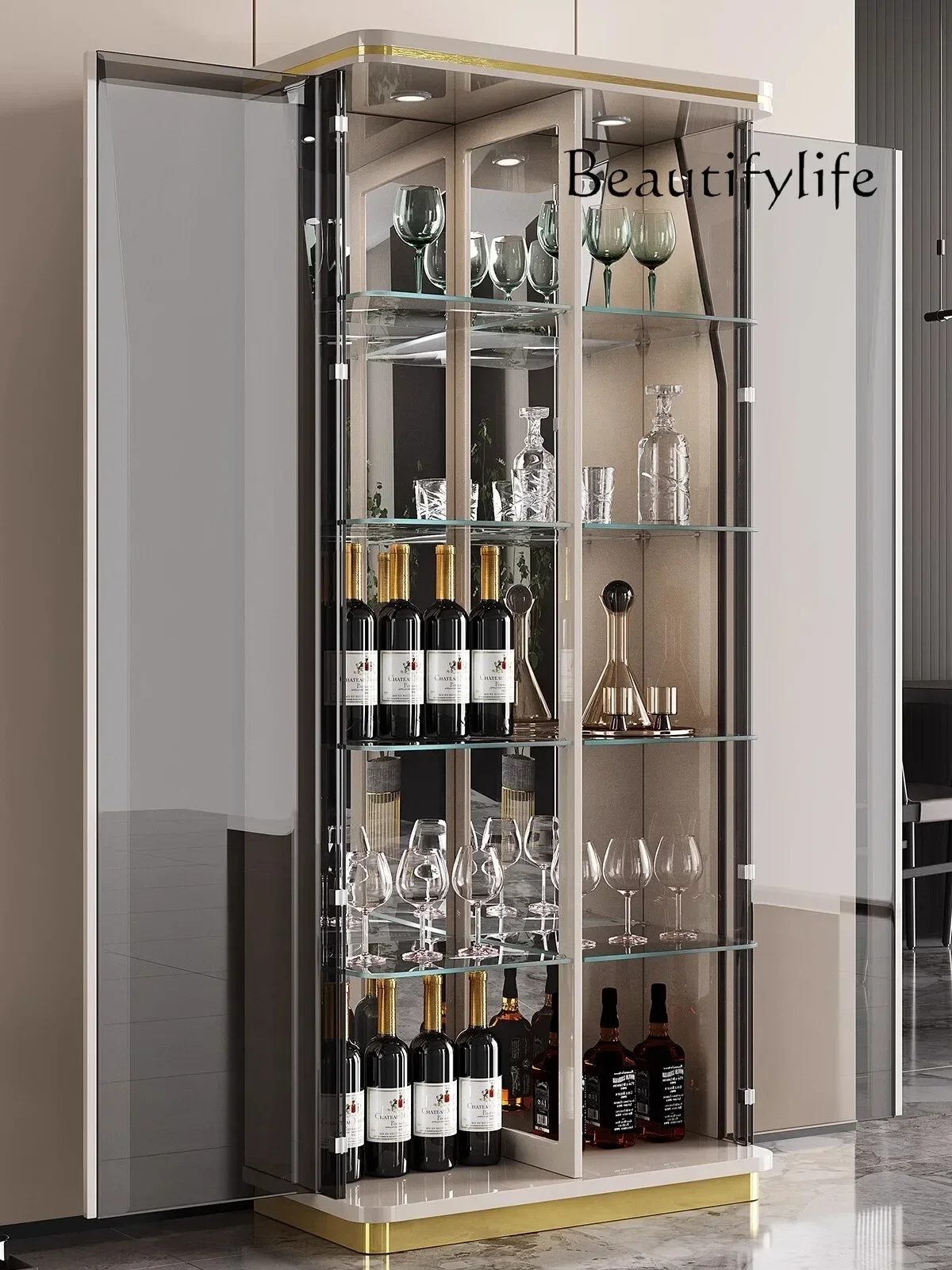 

cqyLight Luxury Home Living Room Glass Wine Cabinet Hotel Bar Transparent Wine Cabinet Display Cabinet