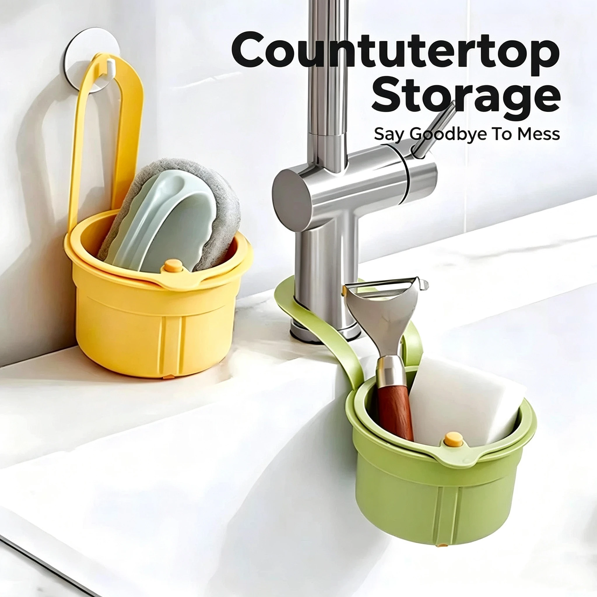 Press-Type Drain Basket: Food Strainer & Sink Organizer, Multi-Functional for Kitchen & Bathroom Use