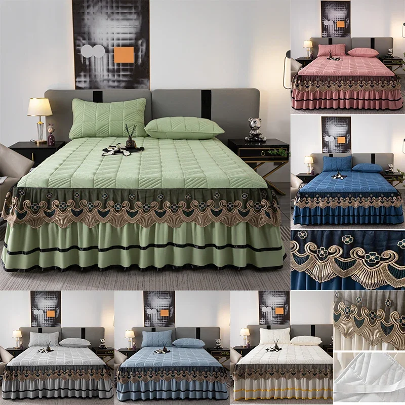 

Higher Quality Luxurious Lace Bed Skirt Thickened Cotton Korean Princess Lace Non-slip Bedspread Four Seasons Household Bedding