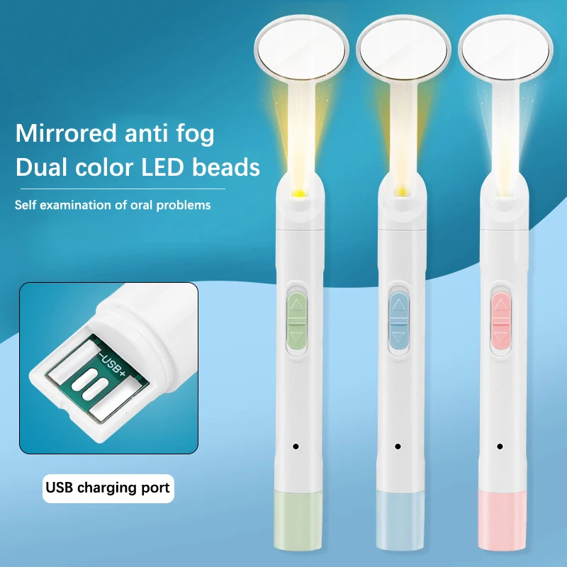 1pcs Dental Led Light Mouth Mirror Portable Reusable Dentist Oral Checking Anti Fog Bright Tooth Care Hygiene Clean Instrument