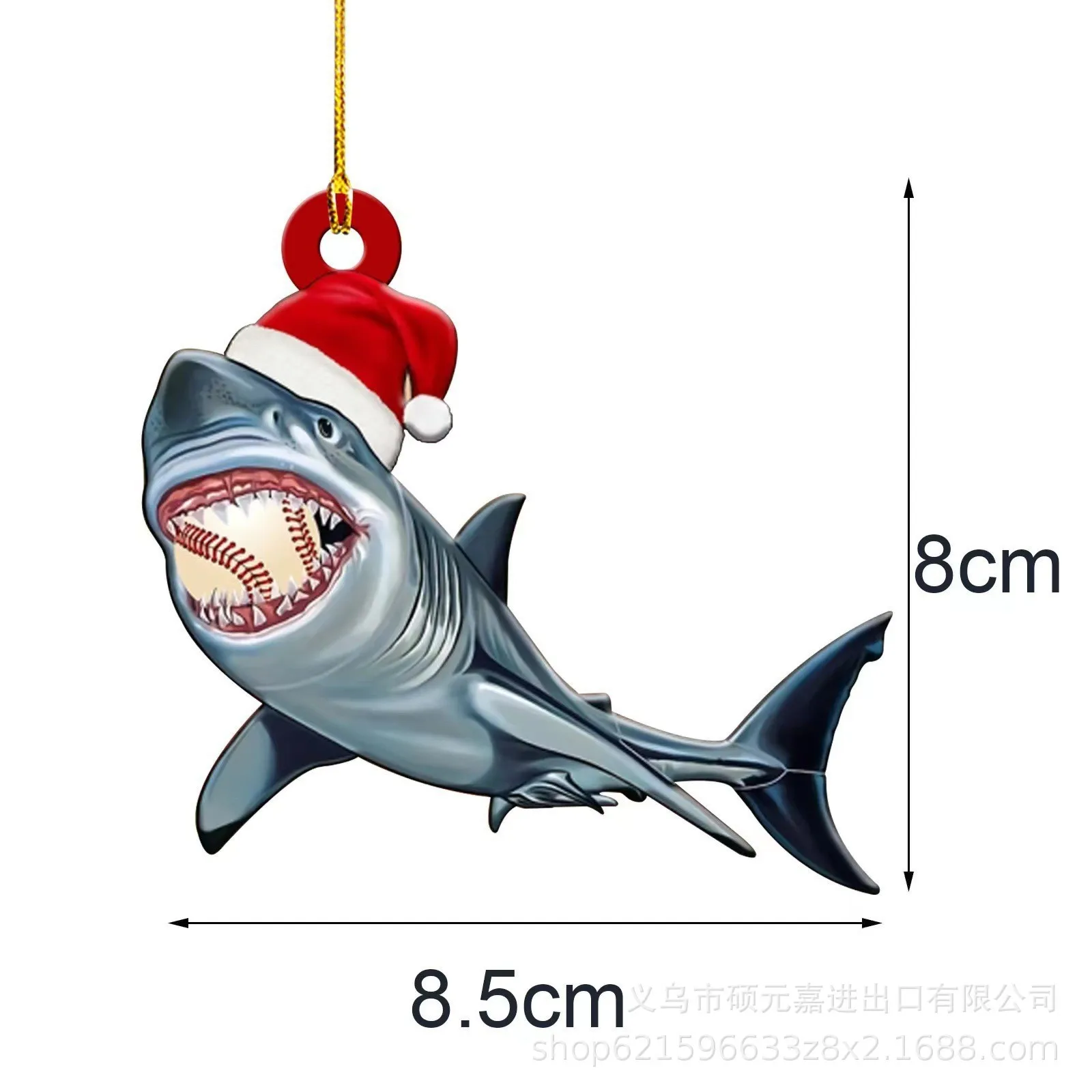 3pcs Ocean Theme Sharks Ornament Present Xmas Tree Decor 2d Flat Hanging Pendant Adds Fun Festive Ocean-Vibes For Holiday Party view 3