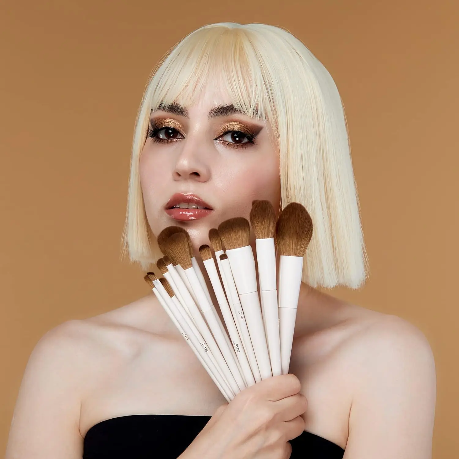 14-delige premium synthetische make-upborstelset voor Foundation Contour Blush Concealer Oogschaduw Blending Liner Kit Lichtgrijs