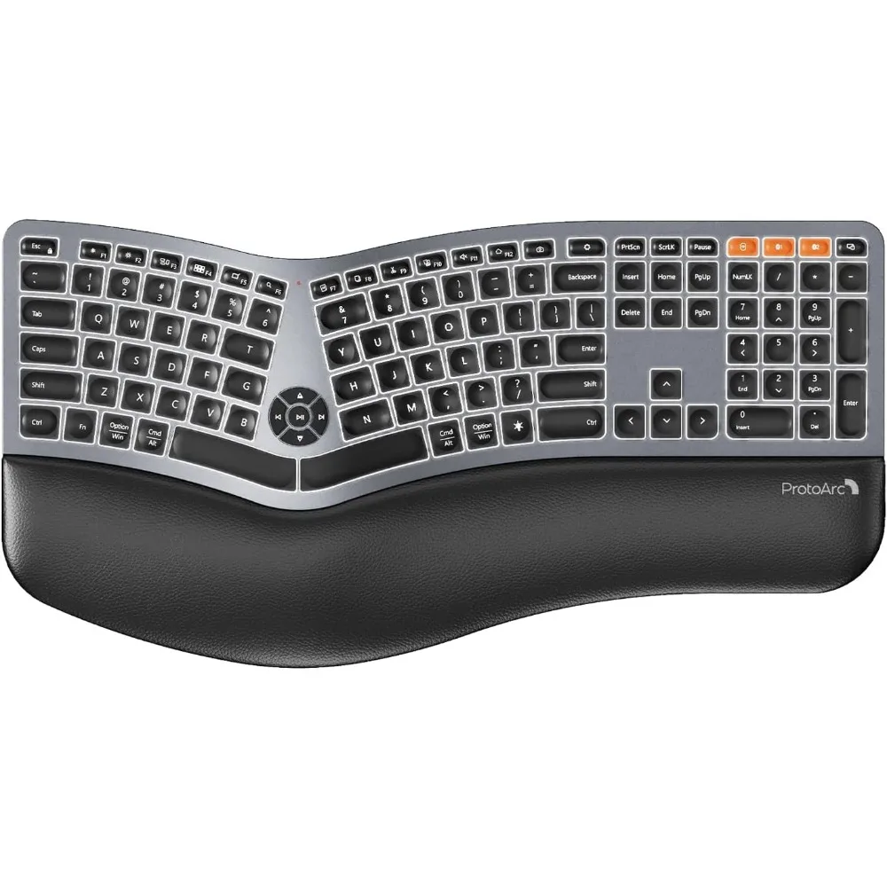 Backlit Ergonomic Keyboard with Dual Bluetooth and USB for Full Size Wireless Split Design