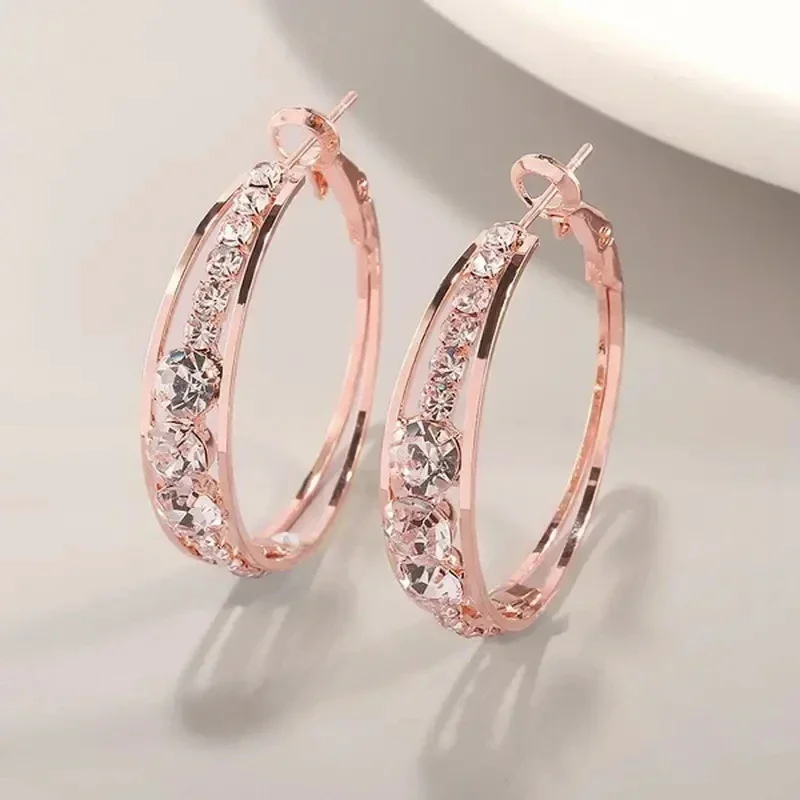 Gioielli femminili di moda orecchini pendenti a cerchio con pietre di zirconi bianchi Color oro argento per orecchini da sposa da donna regalo per feste