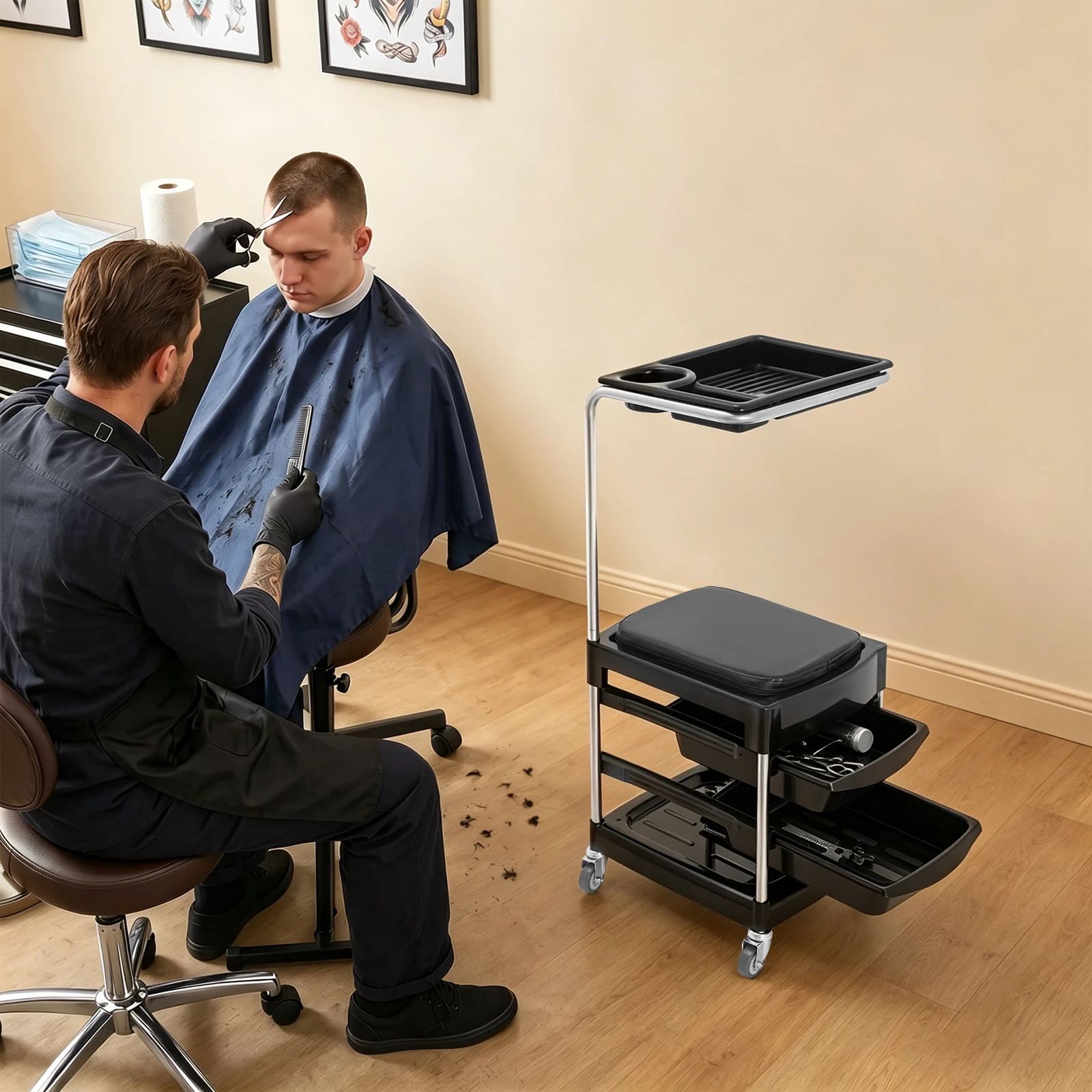 Hair Tool Tray Cart 4 Trays 330lbs Capacity Rolling Storage Cart with 4 Wheels for Barber Shop Salon