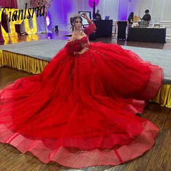 Red Quinceanera Dresses 2023 Charro Florals Ball Gown Prom Dress Masquerade Sweet 15 Year old Birthday vestidos de Xv