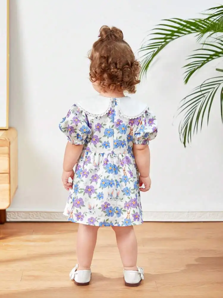 Baby girl child summer style sweet princess dress Korean version broken flower foreign style dress