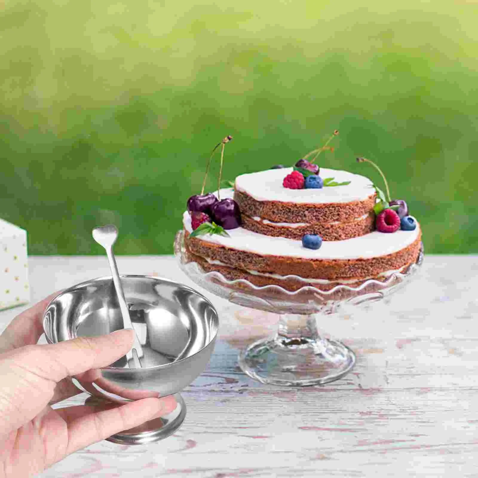 Novelty Ice Cream Bowl Stainless Steel Dessert Cup Fruit Storage Mixing Silver Multipurpose