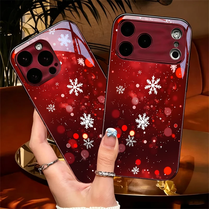 Christmas Snow Red For Apple Electroplated Wine Red Phone Case For iPhone 18 17 16 E 15 14 13 12 11 Pro Max Air Plus Glass Cover