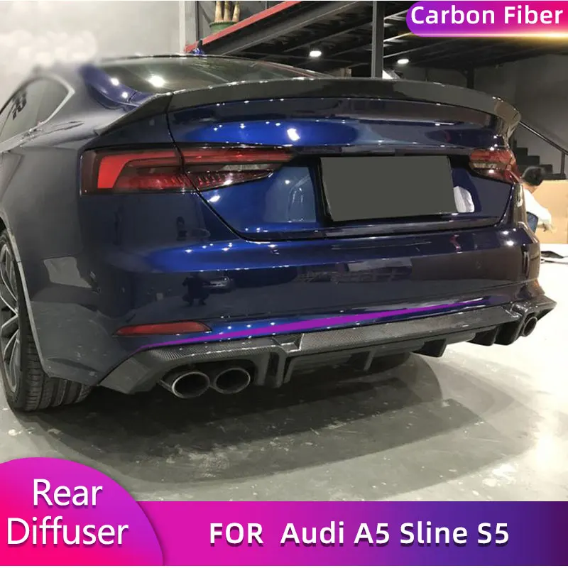 Carbon Fiber Car Rear Bumper Diffuser Lip For Audi A5 Sline S5 Sport 2D 4D 2017 2018 Rear Bumper Diffuser Lip Spoiler FRP