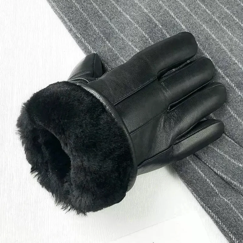 2024 Upgraded Thickening Winter Warm Glove, Leather Gloves for Men and Women , Wool Lining, Comfortable and Warm, Touch Screen