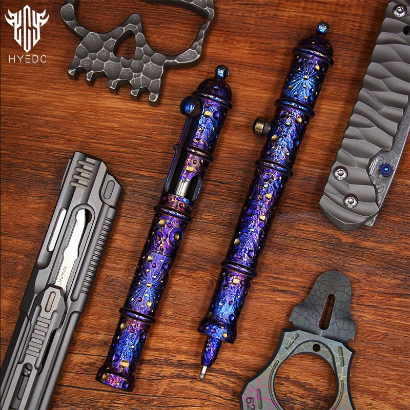 

Star Sky Titanium Alloy Tactical Pen Hand Carved Limited Edition Pen Decompression Metal Signature Neutral Pen EDC