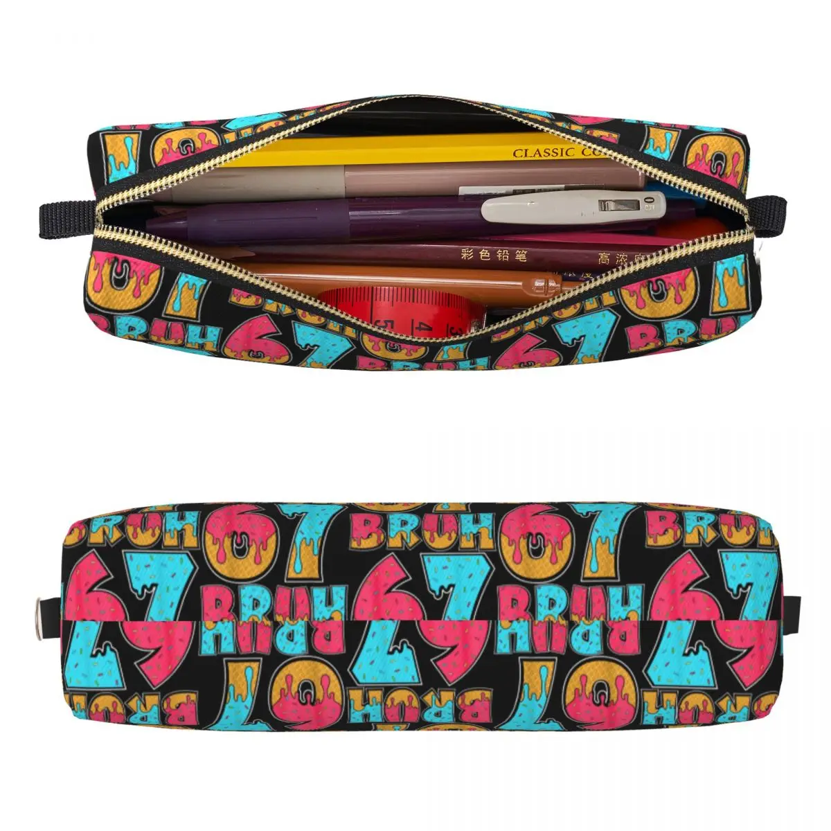 Bruh 67 Brainrot Pencil Cases Creative Ice Cream Meme Six Seven Pen Box Bag Girls Boys Large Storage School Supplies Pencil Box