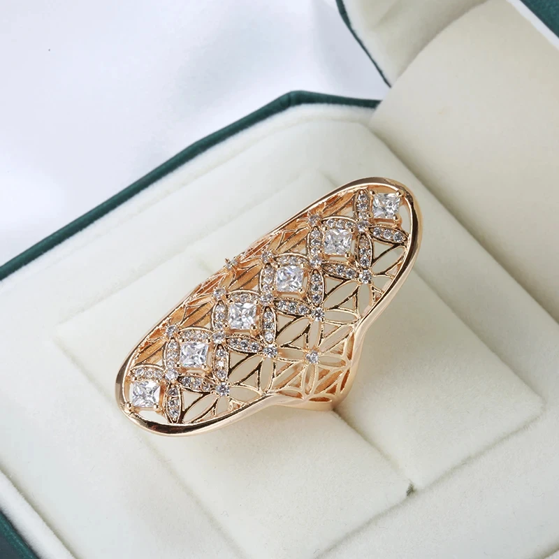 Wbmqda 585 Rose Gold Color Vintage Ethnic Big Ring For Women Natural Zircon Setting Luxury Wedding Jewelry Accessories