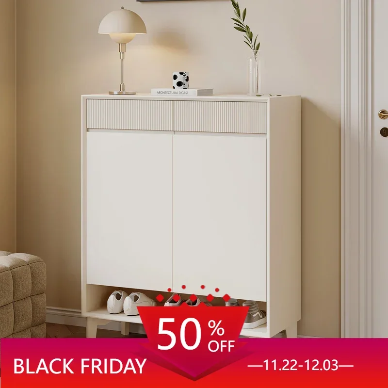 

French Modern Cream Style Shoe Cabinet Luxury Solid Wood Shoe Organizer Hallway Display Entrance Sapateira Home Furniture WK50SC