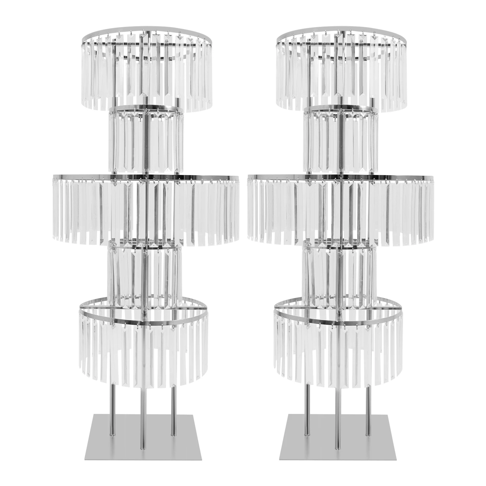 NEWEST Silver Crystal Vases for Centerpieces, 47.2in Metal Pedestal Stands for Table Chandelier Centerpiece Wedding, 5 Tier Round