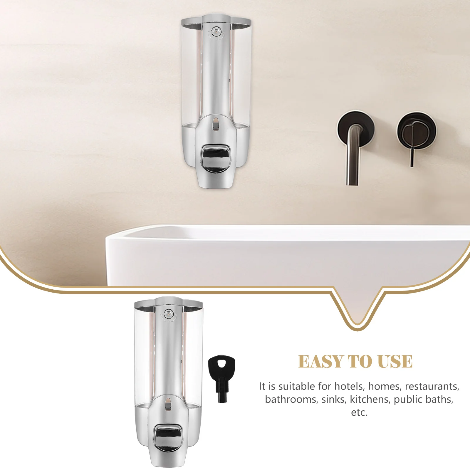 

1Pcs Wall Liquid Soap Dispenser Manual Press Soap Lotion Dispenser for Bathroom Kitchen Home Hotel Office Public Sinks