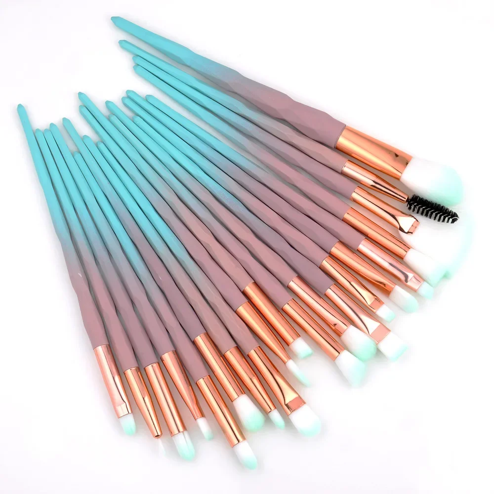 مجموعة فرش مكياج شفافة ماسية مكونة من 20 قطعة، بودرة الأساس وأحمر الخدود ومزج ظلال العيون والشفاه ومستحضرات التجميل Pincel Maquiagem