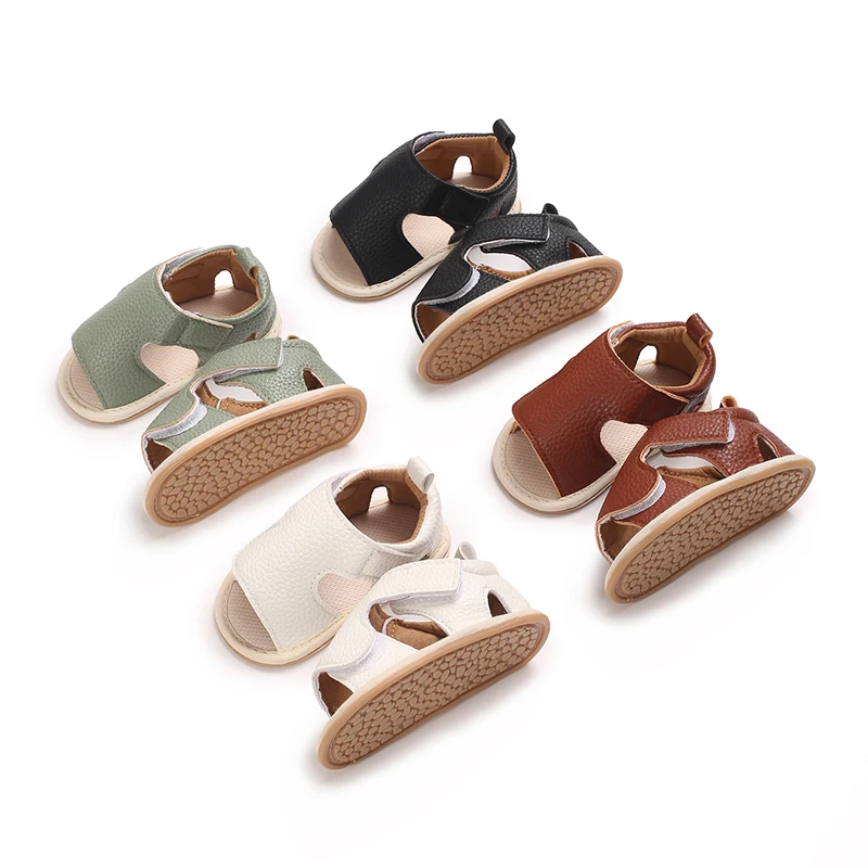 

Peep Toe Infant Baby Shoes Boy Shoes New Summer Girl Sandals PU Leather Rubber Sole Anti-Slip Newborn First Walker Crib Shoes