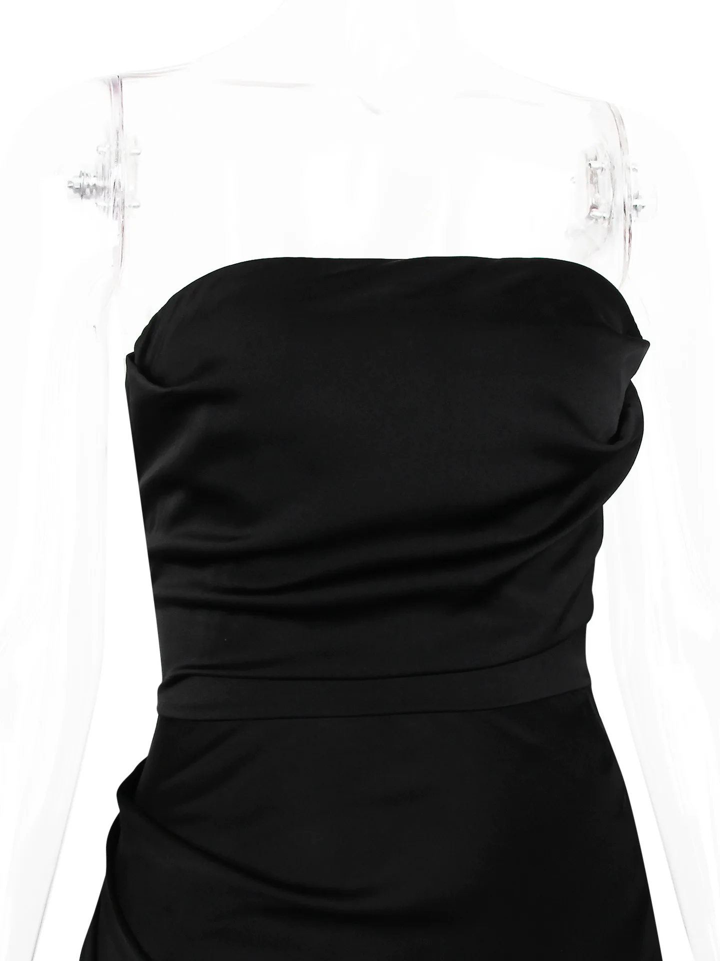 Moda Lato 2025 Nowa Seksowna Sukienka Maxi Damska Bez Ramiączek Satynowa Elegancka Bez Rękawów Marszczona Rozcięcie Obcisła Sukienka Wieczorowa na Pokaz