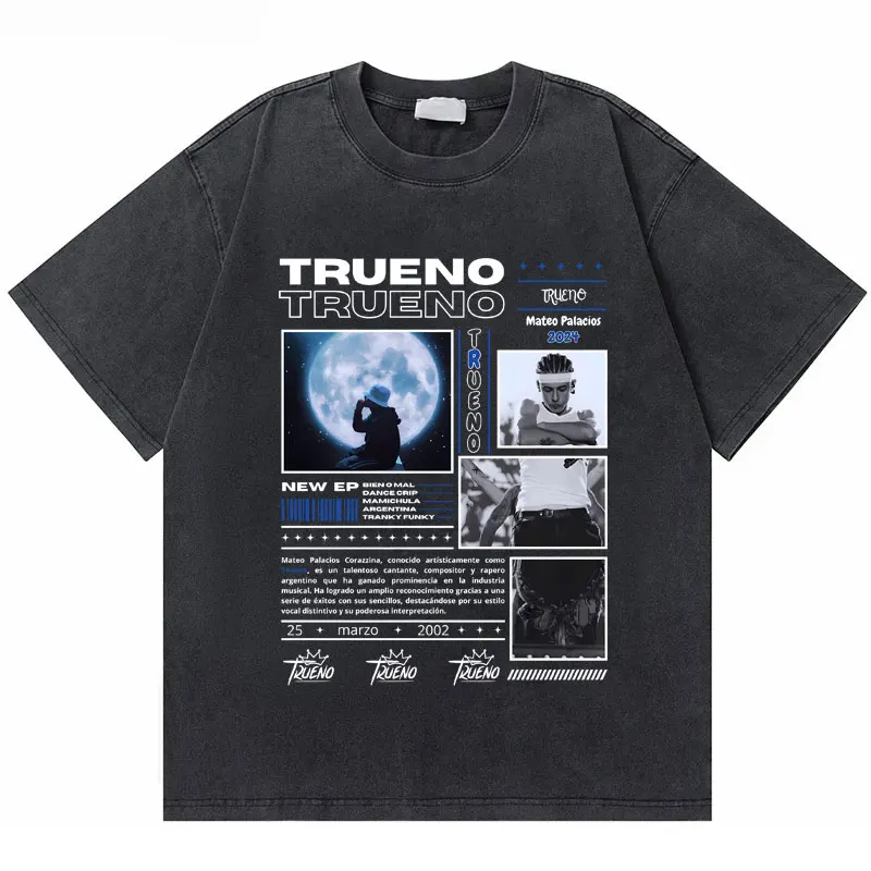 

Washed Vintage Rapper Trueno Print T Shirts Men's Hip Hop Fashion Tshirt Short Sleeve Men Women Casual Cotton Oversized T-shirts