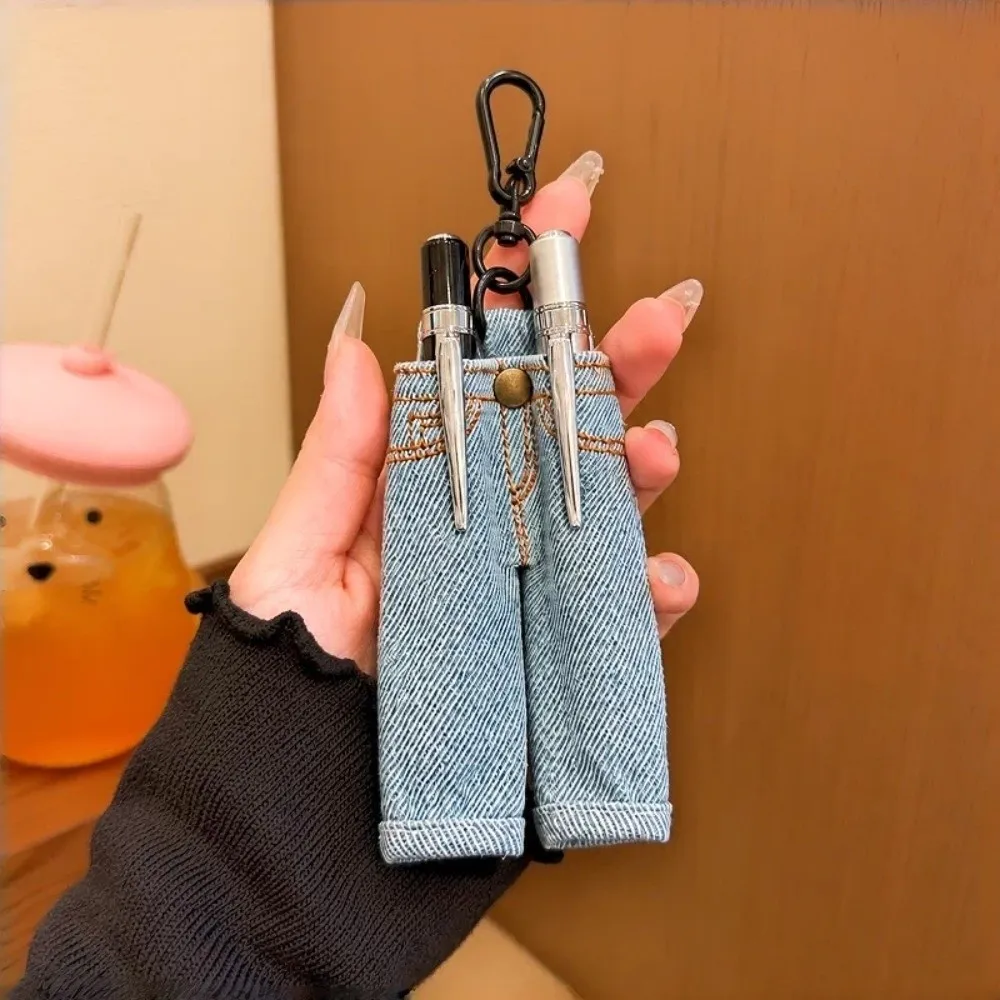 Portable Denim Jeans Pen Bag Creative with Keychain Trousers for Pens Retro Mini Pen Holder Pendant Stationery