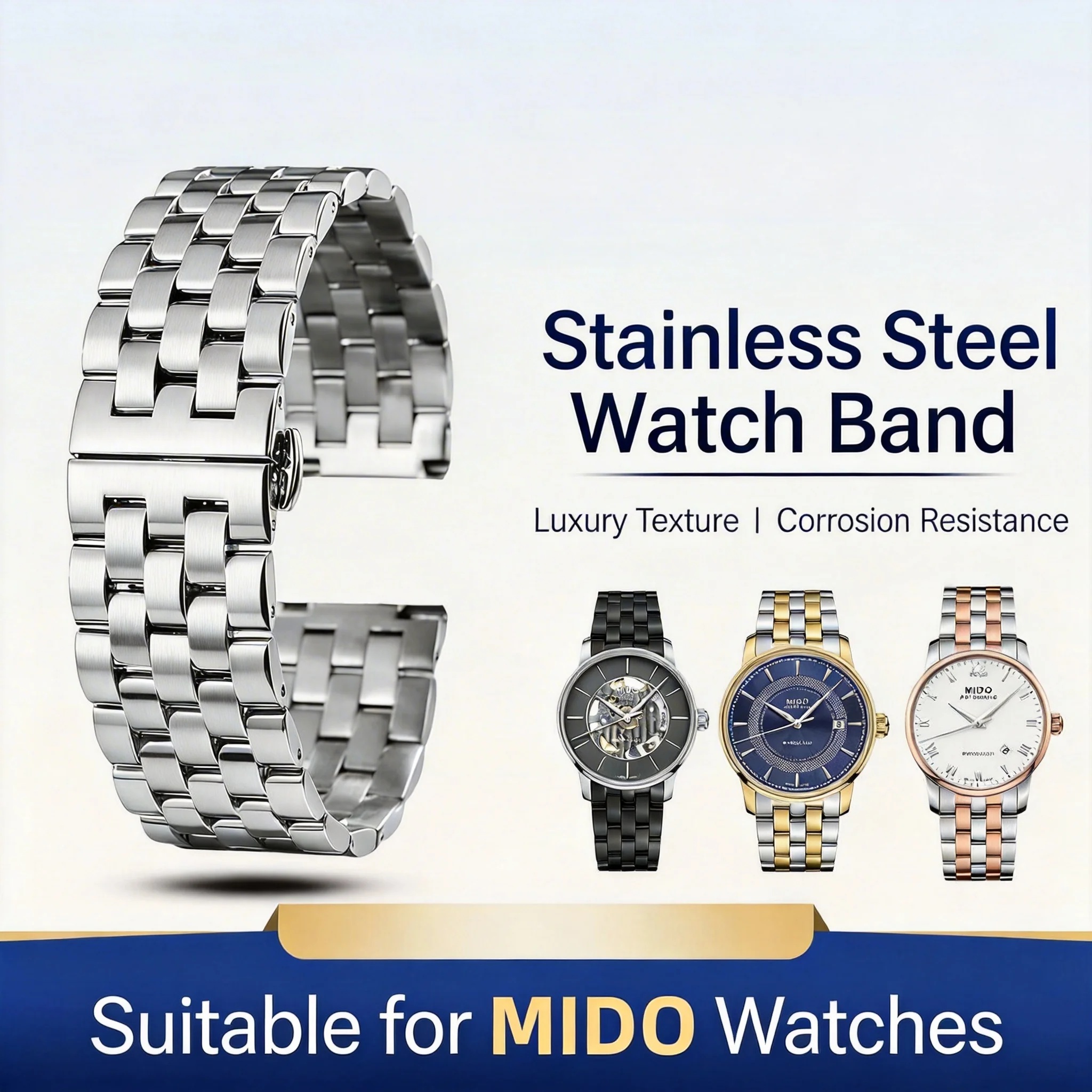 Correa de repuesto para reloj MIDO Multifort, pulsera de acero inoxidable de 16, 18, 19, 20, 21 y 22 mm