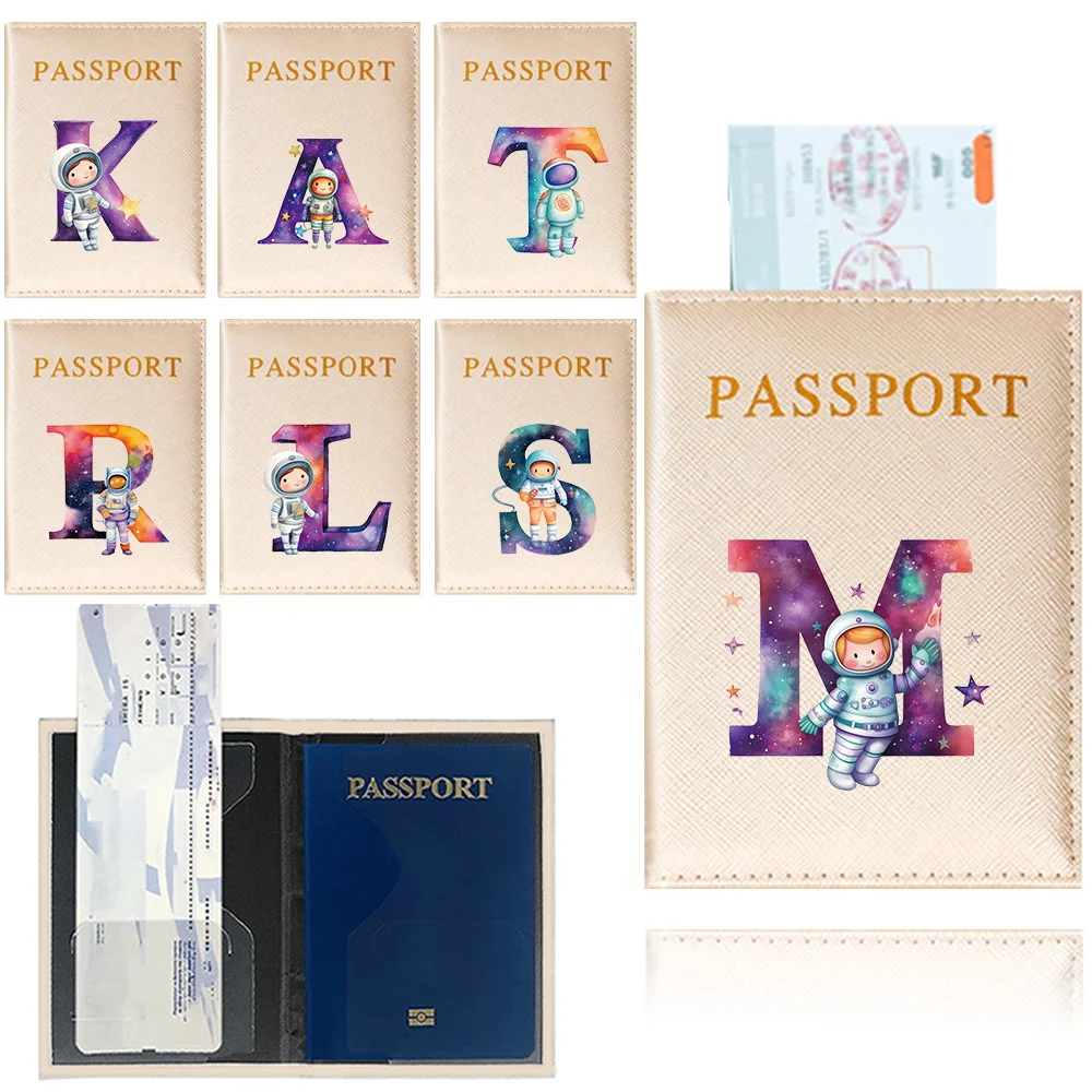 Fashion  Women's Passport Cover Astronaut Letter Print Girls Boys ID Card Holder Travel Ticket Passport Case Travel Accessories