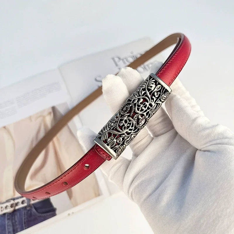 

Женский модный ремень из натуральной кожи с выдолбленной пряжкой, женский ретро пояс из воловьей кожи, платье, узкие ремни