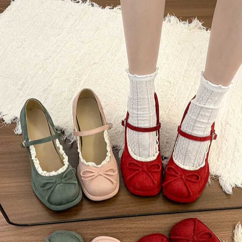 

Designer Luxury Spring Platform High Heel Women's Mary Jane Shoes Fashion Butterfly-knot Lace Shoes Ladies Wedding Party Shoes