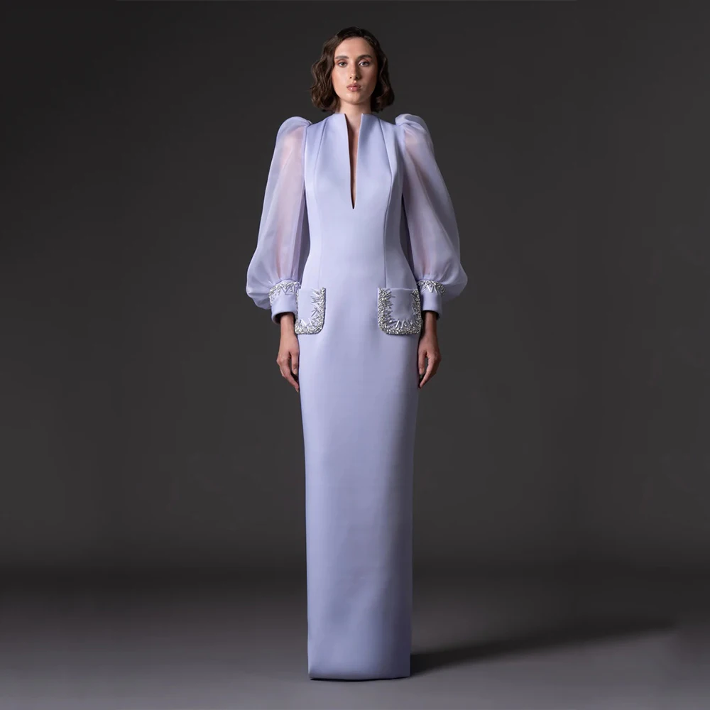 

High Quality Purple Elegant Customized Jersey Evening Dresses V-neck Beading Prom Gowns A-line for Floor Length for 2026 Style