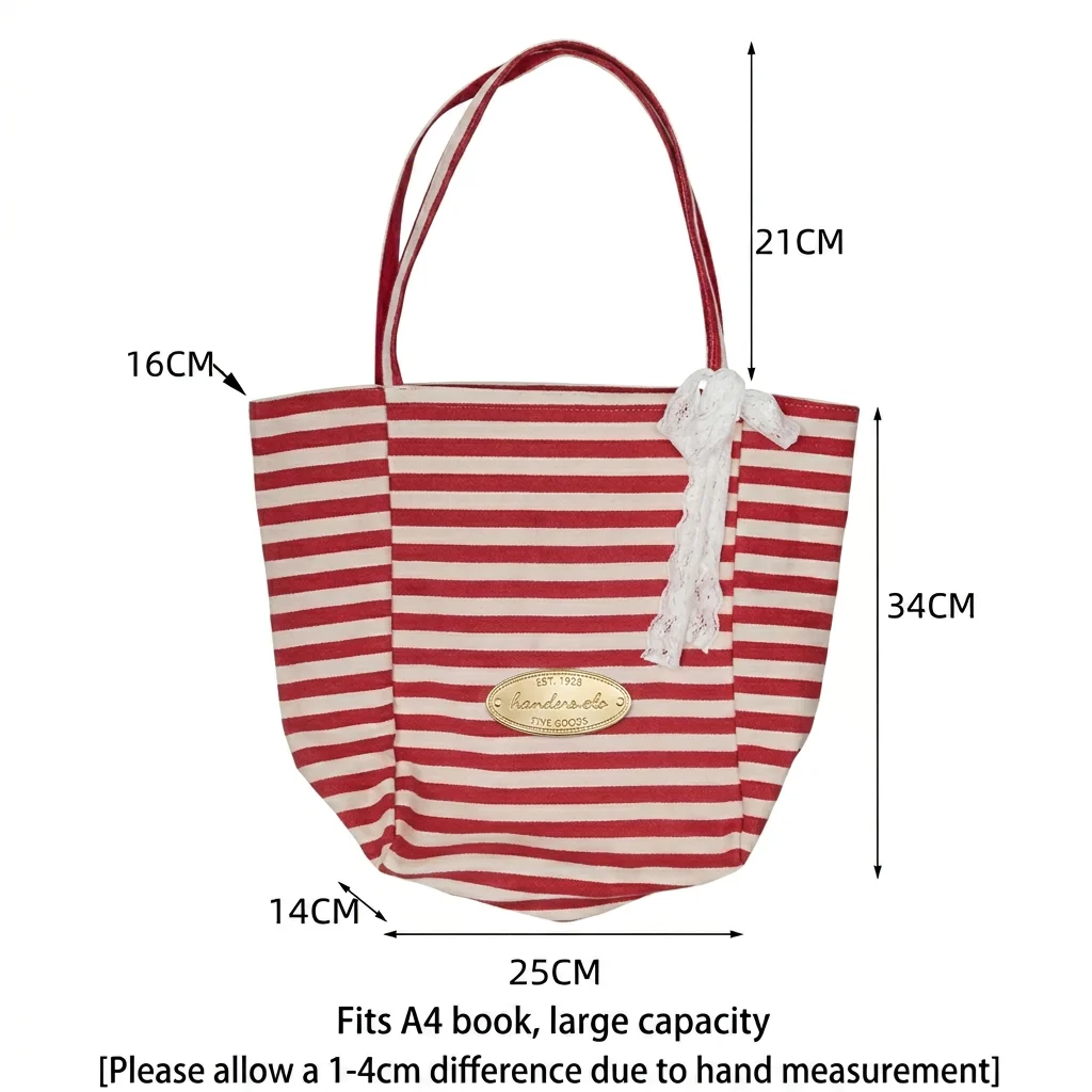 AB Double Sided Large Tote Bag Women Light Blue Canvas Handbag Reversible Striped Solid Design for Daily Shopping Travel image 6