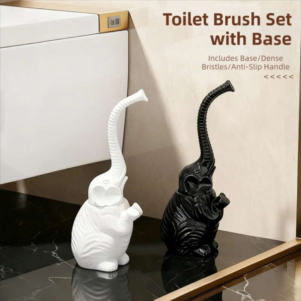 Long Handle Toilet Brush and Holder Space Saving Cartoon Cute Bathroom Decor Fashion Resin Elephant Toilet Brush for Bathtub