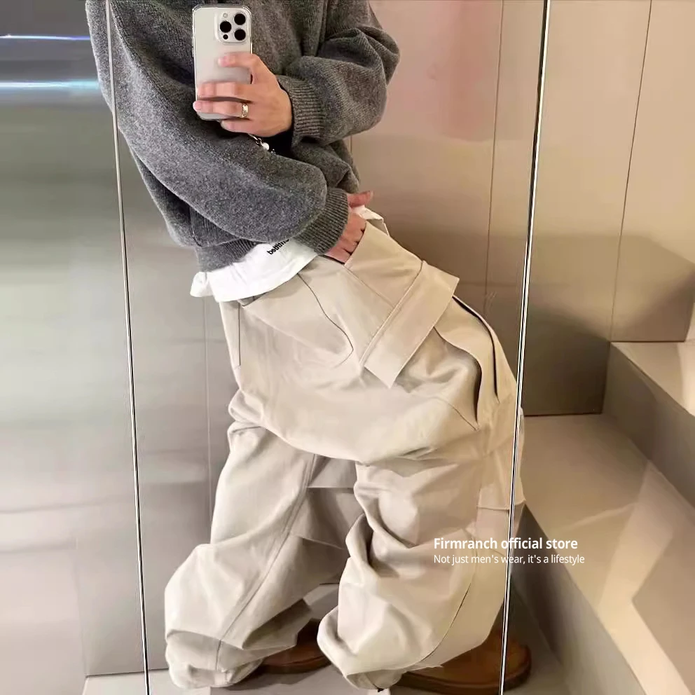 

Firmranch New Korean Archive Wookvibe Khaki/Black Baggy Cargo Pants Men Women Oversized Paratroopers Keen Fold Casual Trouser