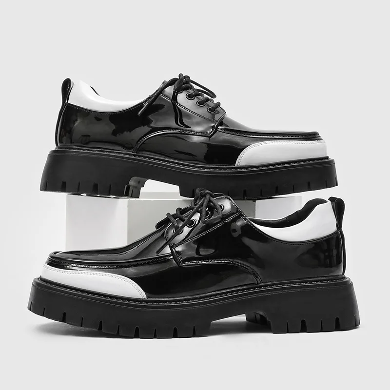 

New Italian Patent Leather Mens Dress Shoes Luxury Brand Handmade Fashion Platform Elegant Wedding Oxfords Shoes Man Size 38-46