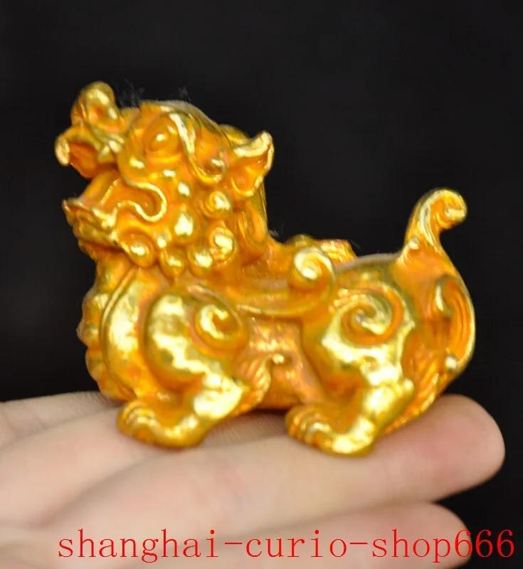 

2 inch ancient Chinese bronze gold-plated feng shui wealth animal Pixar beast statue -Natural materials