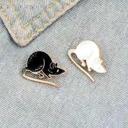 Black White Rats Enamel Pin Custom Mouse Brooches Animal Badge Bag Shirt Lapel Pin Buckle Simple Jewelry Gift for Friends