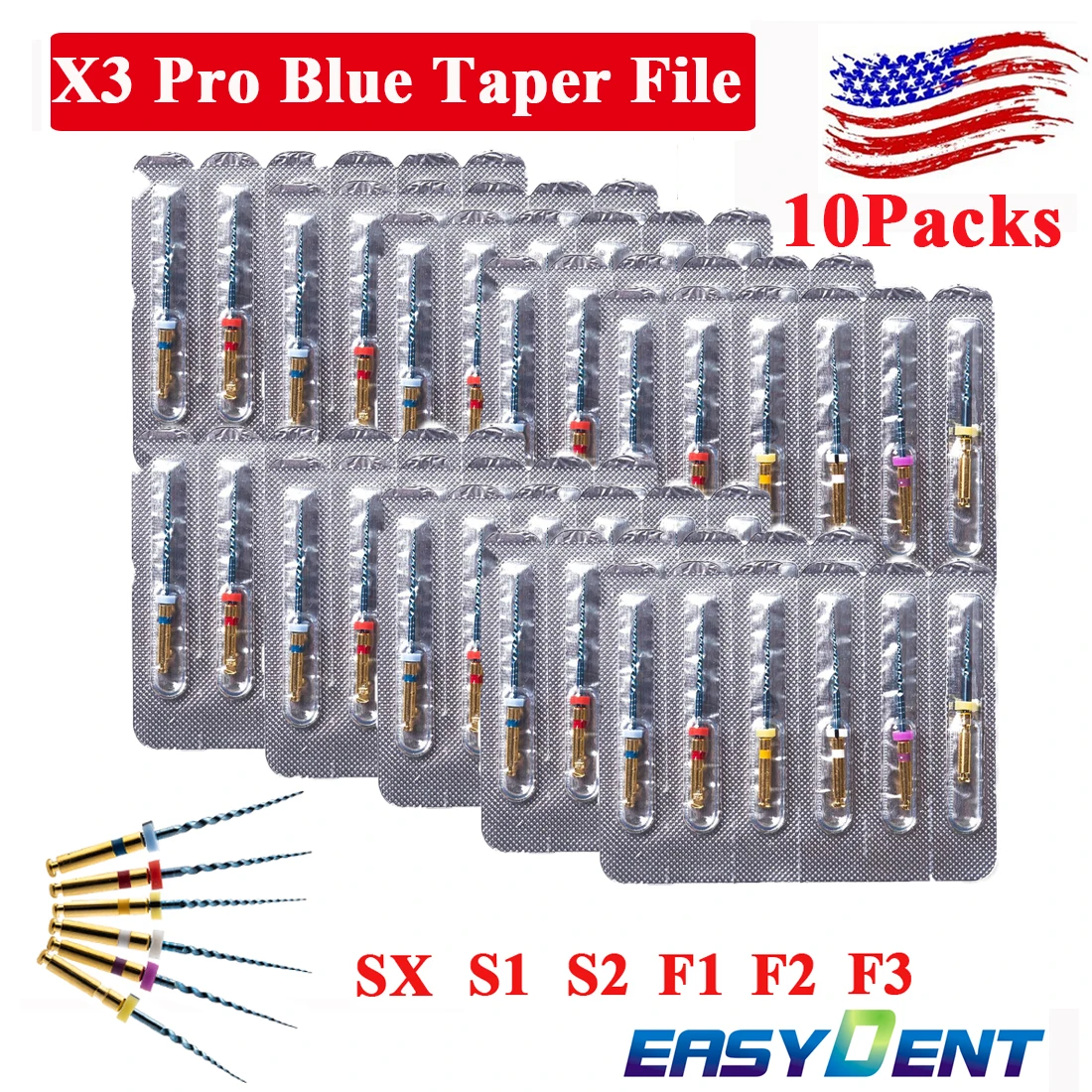 60 stücke (10er Pack) easyin smile endodon tische Zahn feilen Niti Endo Rotations feile Wurzelkanal SX-F3 25mm x-pro Blue Taper Motors pitzen