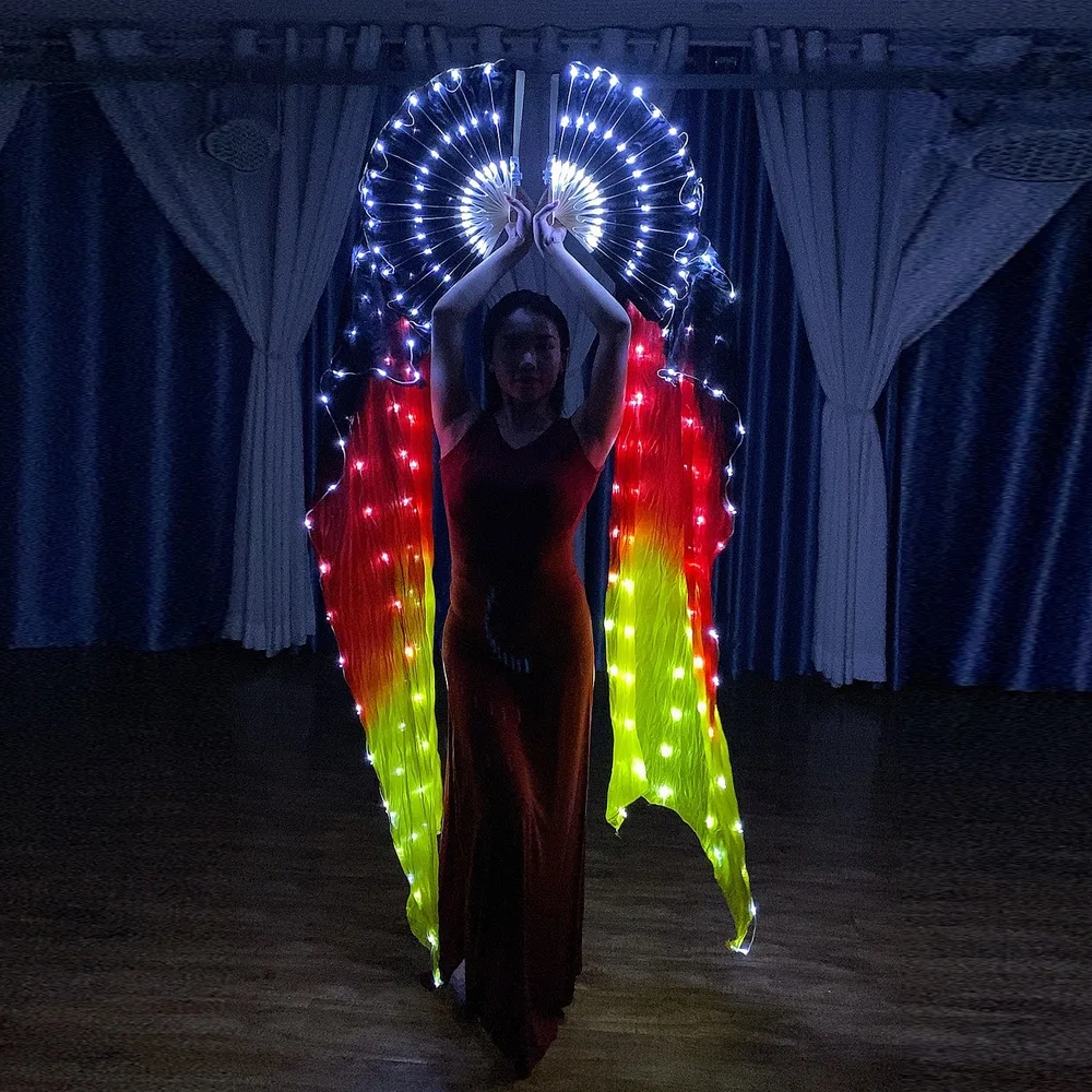 Silk Led Light Rainbow Fold Fans Belly Dance Stage Performance Party Cosplay Costume Shows Bar Nightculb Accessorie